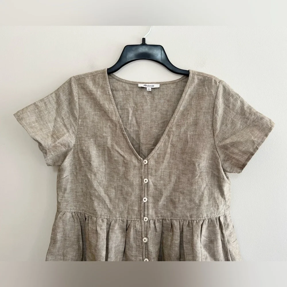 Madewell Linen-Blend Alexandra Button-Front Mini Dress, Olive Branch, size XS - Picture 6 of 11
